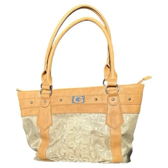 Guess G-logo Beige and Tan Shoulder Bag Double Strap - Picture 1 of 12